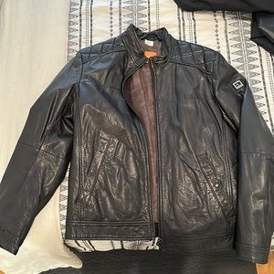 HUGO BOSS Orange Label Leather Motorcycle Jacket - 38R